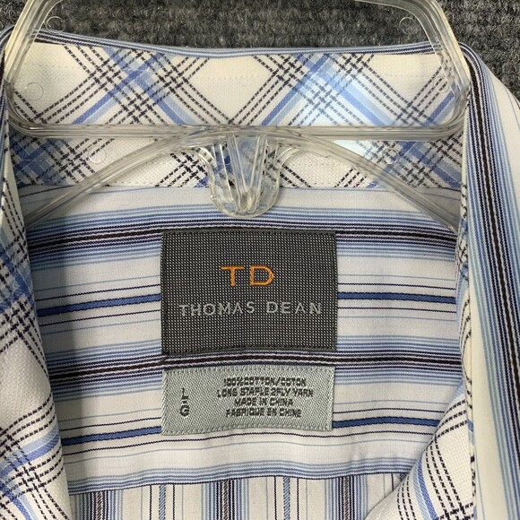 Thomas Dean Button Up Striped Dress Shirt Men Sz Large Flip Cuff Long Sleeve - Picture 5 of 10